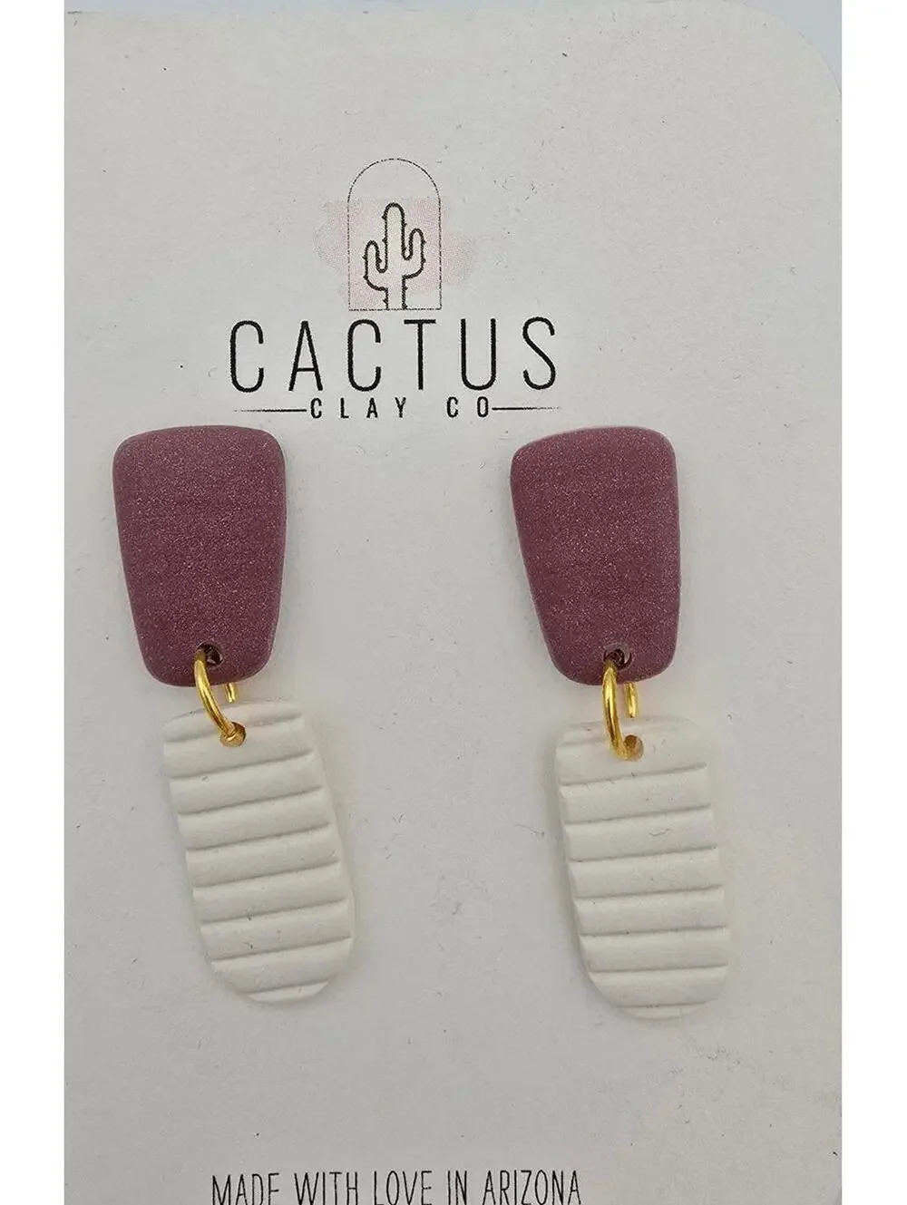 NWT Maroon and White Cactus Clay Co. Earrings 1980's Style Inspired